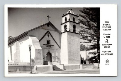 RPPC San Buena Ventura Mission Ventura California Vintage B&W Postcard