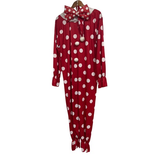 Vintage Homemade Adult Clown Suit Costume Polka Dotted Red W/ Hat And Bow Tie