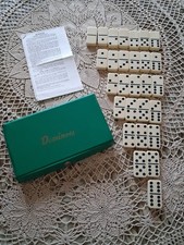 Vintage Double Six Dominoes Set in the original Green vinyl case