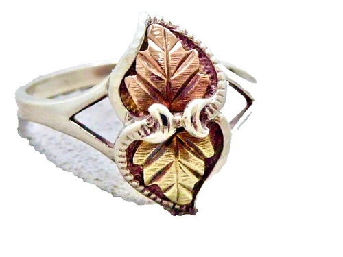 VINTAGE COLEMAN CO. STERLING & 12K ROSE  YELLOW GOLD BLACK HILLS GOLD RING SZ 9