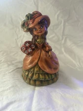 Vintage Ceramic Byron Molds Figurine In Orange Green Dress And Bonnet
