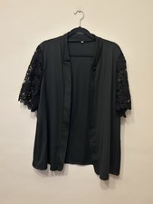 Black Open Front Kimono/ Shrug Style Cardigan With Lace Short Sleeves Size 5 XL
