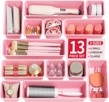 13 Pack Plastic Drawer Organizers Set, 3 Sizes Desk Drawer Organizer Trays for V