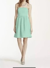 Davids Bridal Mint Green Short Strapless Faille Bridesmaid Dress Size 4