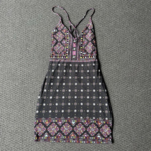 Tigerlily Geo Print Mini Dress Strappy Open Back Festival Bodycon Fits AU 6-8