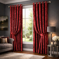 Santiago Crushed Velvet Curtains Pair Fully Lined Eyelet Ring Top With Tie Backs