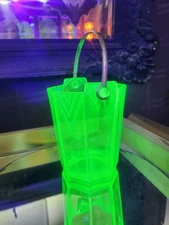 1930s Green Uranium Glass Etched Ice Bucket With Handel