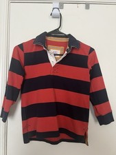 mini boden boys 5-6Y Navy Red Stripe Polo Shirt 100 Cotton