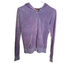 Juicy Couture Jacket Women's Medium Purple Terry Full Zip Hoodie Y2k
