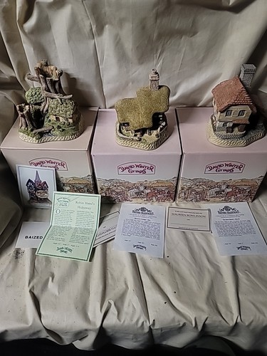 Lot Of 3 David Winter Cottages - Sept 1986 Robin Hoods Hide, 2 X 1989 BOX & COA - Picture 1 of 16