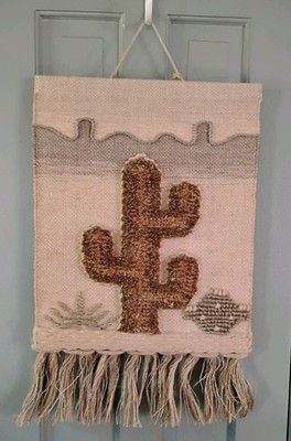 Vintage 1987 ICA Wall Hanging Southwest Woven Jute Textured 3D Cactus Tapestry 