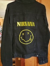 Nirvana Hand Painted Denim Jacket Black Size 42 Large
