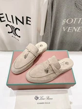 LORO PIANA Women's Fashion Loafers Half Slippers Gray Color Size US8.5(39)