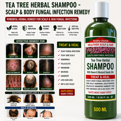 Kopfhaut & Pilz behandeln & heilen natürlich & schnell mit Kräuterteebaum Shampoo 500 ML
