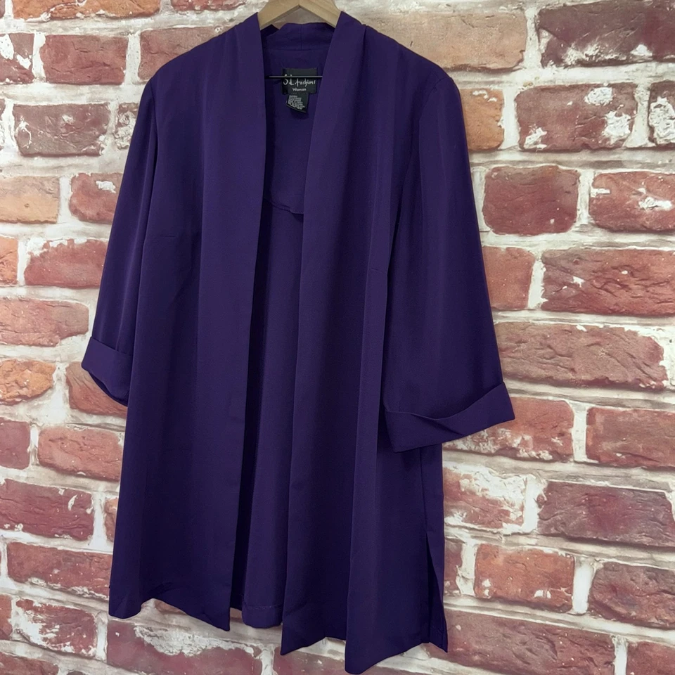 Vintage SL Fashions Jacket Womens 16W Purple Open Casual Career Blazer Topper - Image 3 of 4