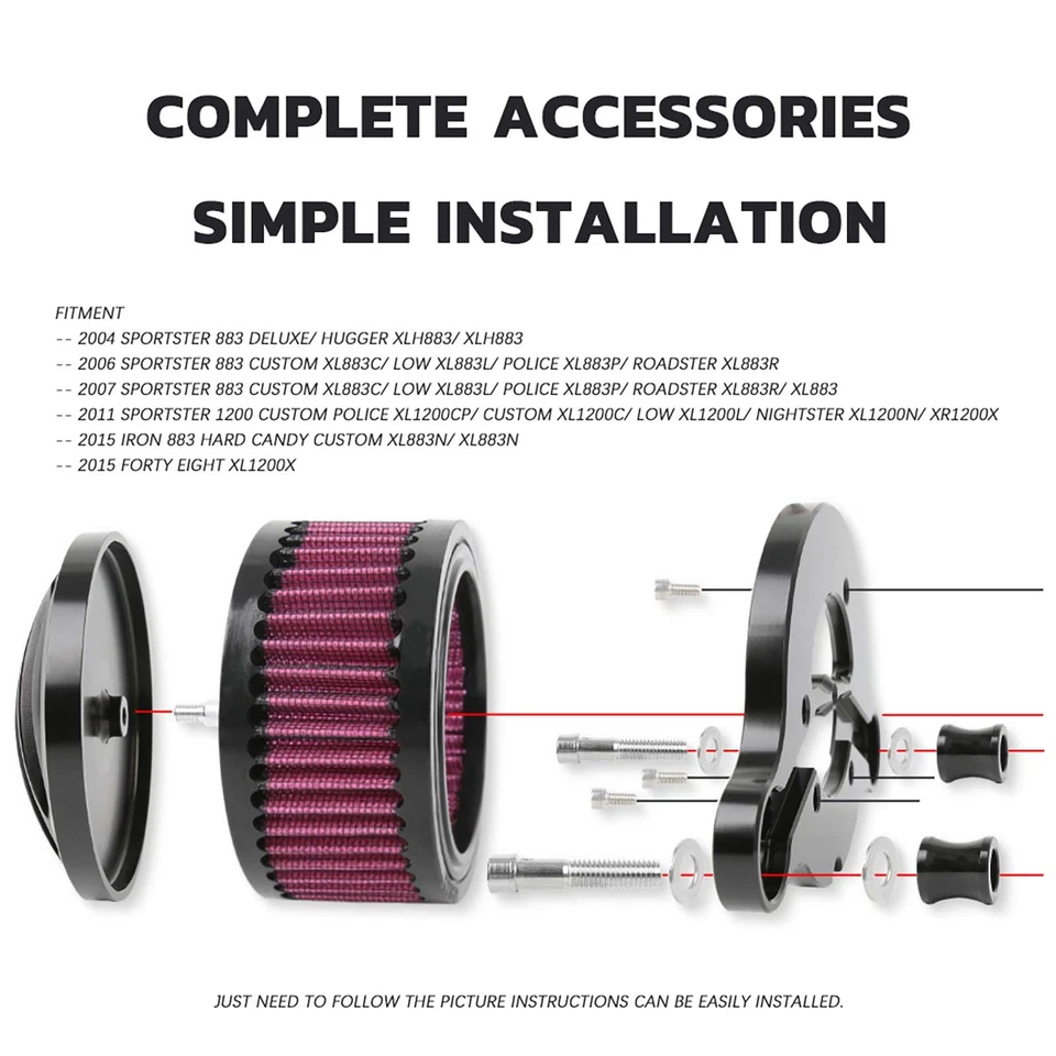 For Harley 2012-2016 XL1200V Seventy Two High Flow Air Filter Cleaner Intake Kit - Image 3 of 4