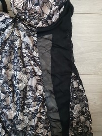 Ann Summers Black & Nude Lace  & Mesh Corset Back Babydoll Dress Size 18