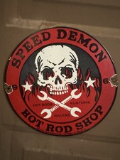 Vintage Hot Rod Shop Sign - Speed Demon Gasoline Service Pump Porcelain Sign 7
