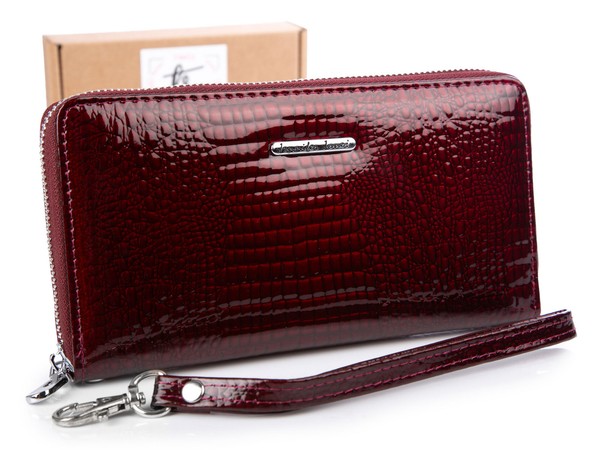 Jennifer Jones Echt-Leder Damen GeldböRse Glanz Optik Mit ReißVerschluss Burgund-image