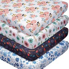 4 Pack Small Floral Pattern Baby Crib Sheets for Boys and Girls, Soft Breatha...