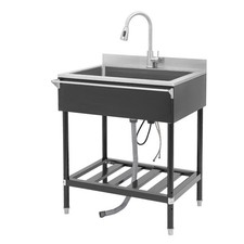 Free Standing Kitchen Sink Stainless Steel Utility Sink Single Bowl Sink Black