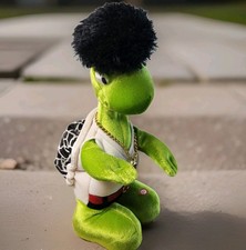 Vintage 1990s Plush Turtle Toy with Gold Chain Afro Hat Novelty Stuffed Ghetto