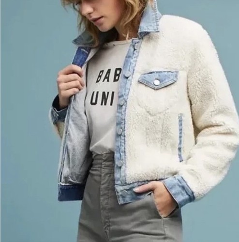 Pilcro and the Letterpress Anthropologie Size XL Sherpa & Denim Trucker Jacket
