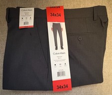 CALVIN KLEIN Mens Slim Fit Dress Pant Flex, Stretch, Quick Dry, GRAY 34x34, NWT 