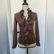 Made In Italy Regency Victorian Style Brown Ruffle Women's Top XS