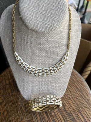 Vintage 60s Crown Trifari Hollywood Regentschaft Weiß Gitter Armband Kette 16â