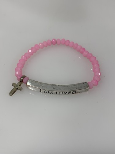 Youth Metal Monk Bracelet Beaded First Communion "I Am Loved" Pink - Picture 3 of 6