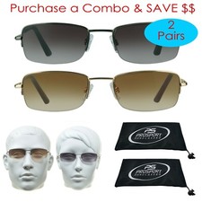 Reading Sunglasses 2 Pairs Full Sun Reader Semi Rimless Square Frame NOT BIFOCAL