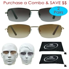 Reading Sunglasses 2 Pairs Full Sun Reader Semi Rimless Square Frame NOT BIFOCAL