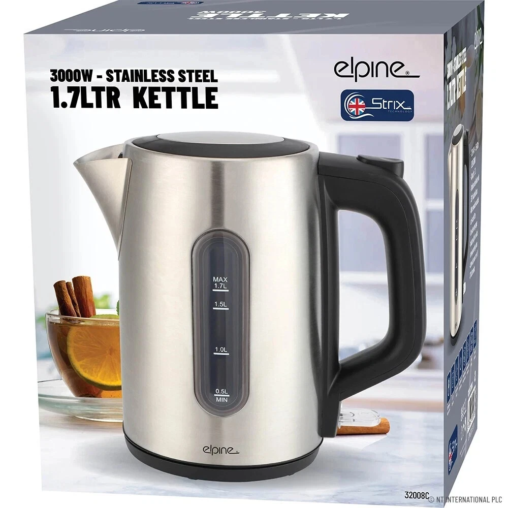 1.7L ELECTRIC KETTLE 3000W QUIET FAST BOIL STAINLESS STEEL JUG OVERHEAT PROTECT