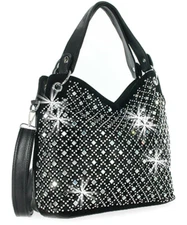 Mirror Rhinestone Bling Purse Sparkle Handbag Black B3169181-BK