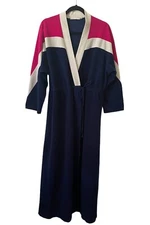 Vintage 70s Color Block Robe House Coat Retro Mod Loungewear Glam Chic Modest