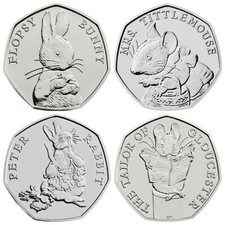 Beatrix Potter 2018 UK Fifty 50p Coins Tittlemouse Flopsy Tailor Peter Rabbit 