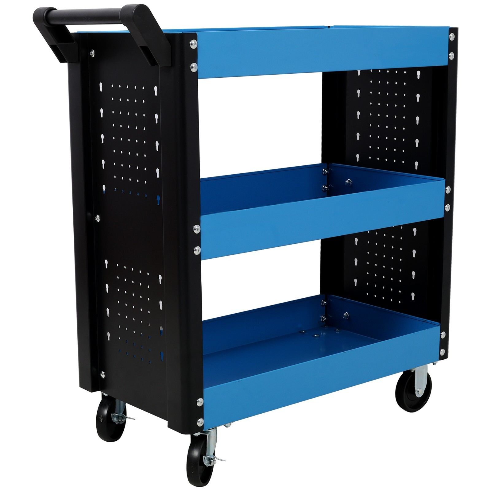 3 Tier Heavy Duty Steel Garage Rolling Tool Cart with Pegboard for Workshop Repairs
