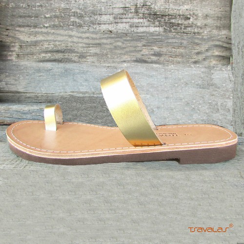 Sandalias clásicas de mujer con anillo en el dedo del pie griego 100 % cuero de grano superior sin cordones con tiras - Imagen 2 de 5