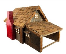 Handmade Wooden Toy Ranch House Playset with Lean-To United States 1970s 24 x 12