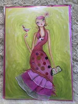 Papyrus Birthday Card Bella Pilar Pink Flamingo  Sequin Ruffle Dress Martini