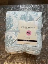 New Laura Ashley Coral Underwater White Aqua 100 Cotton King Quilt Set 3 Pc