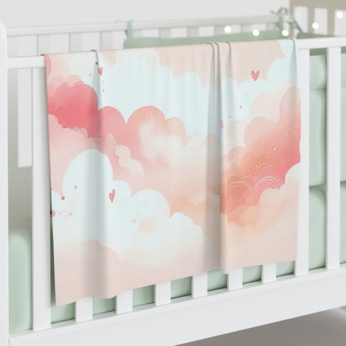 Baby Toddler Blanket Soft Comfy Clouds Pink Hearts Design 9, Gift 30x40 - Picture 4 of 5