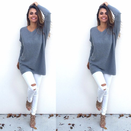 Womens Jumper Ladies Winter Sweater Casual Plain Long Sleeve Pullover Tops - Picture 4 of 13