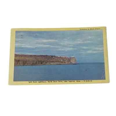Postcard Split Rock Lighthouse North Shore Dr Lake Superior Minnesota c1947 B52