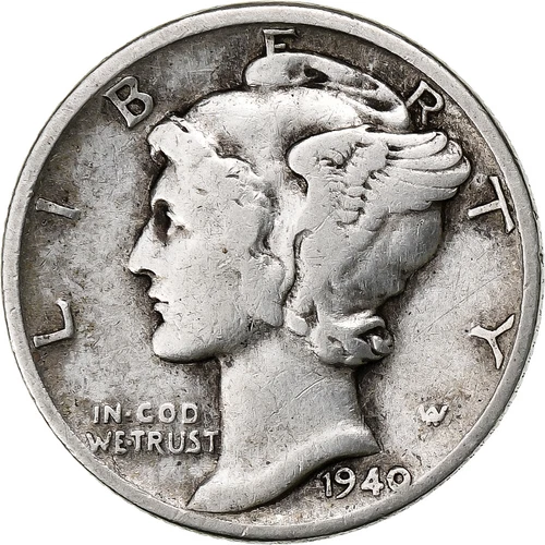 [#1048360] United States, Dime, Mercury Dime, 1940, U.S. Mint, Silver, EF, KM:14