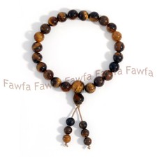 8mm Tiger Eye Round Gemstone Bead Buddhist Meditation Elastic Bracelet 7.5  