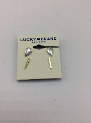 Lucky brand two pair two  tone stud teardrop  earrings #5