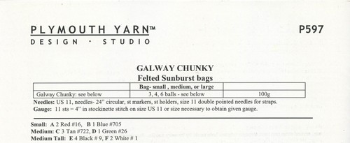 Plymouth Yarn KNITTING PATTERN P567 Galway Chunky Felted Sunburst Bags - Picture 2 of 2