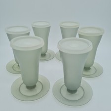 Vintage Tupperware Grey Plastic Sundae Parfait Dessert Glasses/ Pots Lidded x 6